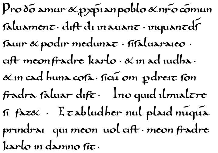 Απόσπασμα από τους Όρκους του Στρασβούργου (842) σε μεταγραφή